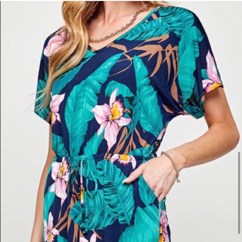 LAST ONE: Navy tropical print pocket dress - Picture 5 of 5